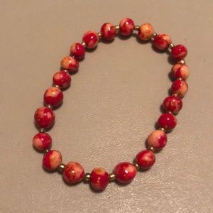 Red and Cream Beaded Bracelet